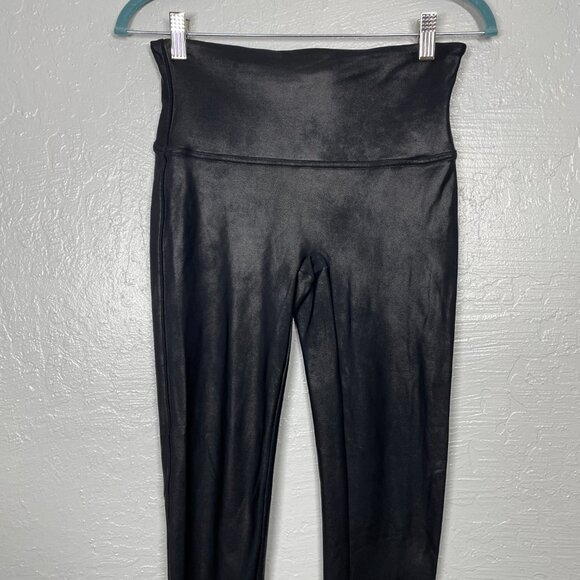 Spanx Women L Black Faux Leather Leggings Contour Power Waistband Compression - Picture 3 of 9